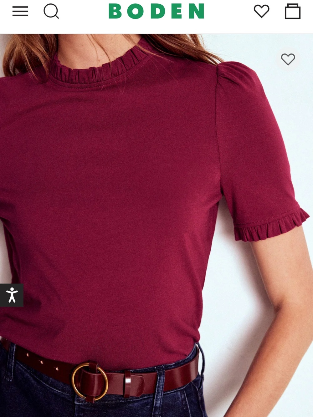 Boden Women’s Imi Super-soft Frill Tee Burgundy - Picture 2 of 8